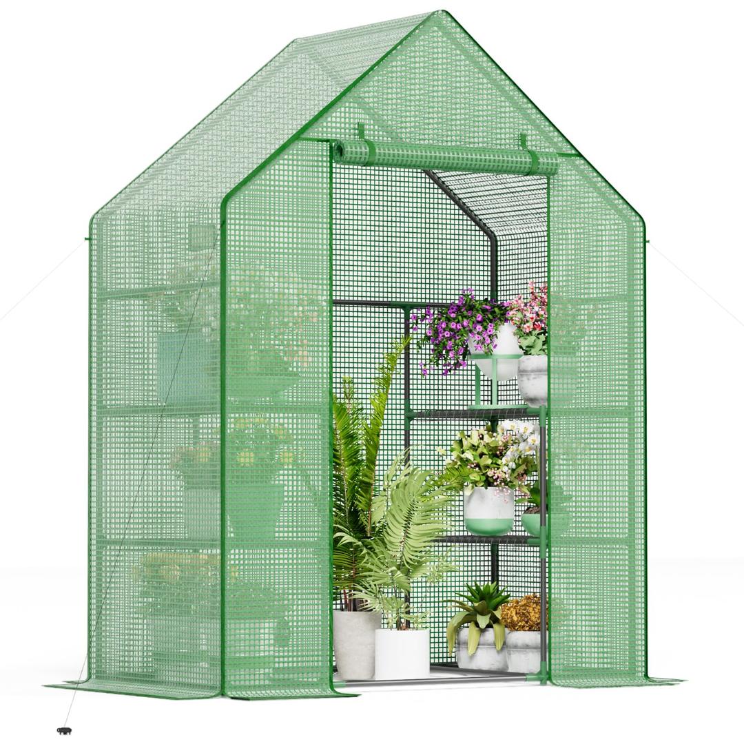Walk in Greenhouses, 57 x 57 x 76 inch Green House, Greenhouse for Outdoors with Durable PE Cover, Portable Greenhouse with Shelves Stands,Green
