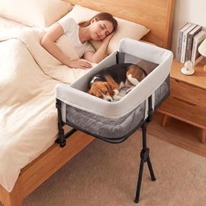 JinxZap Bedside Dog Bed, Adjustable to Human Bed Height, 11-Inch Guardrail, Foldable & Portable Pet Bed Attachment, Improves Owner's Sleep Quality, for Small Size Dogs (<40 LBS) & All Cats