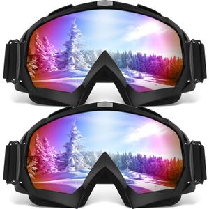 Ski Goggles, OTG Snowboard Goggles for Men Women & Youth, Winter Sport Anti Fog Snow Goggles - UV400 Protection (2 PACK, 01.black Frame Multicolor Lenses  2)