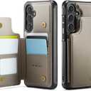 Vinich for Samsung Galaxy S24 FE Wallet Case with Card Holder, RFID Blocking Credit Slots Kickstand Shockproof Phone Cover Fit for Galaxy S24 FE 6.7" Gray