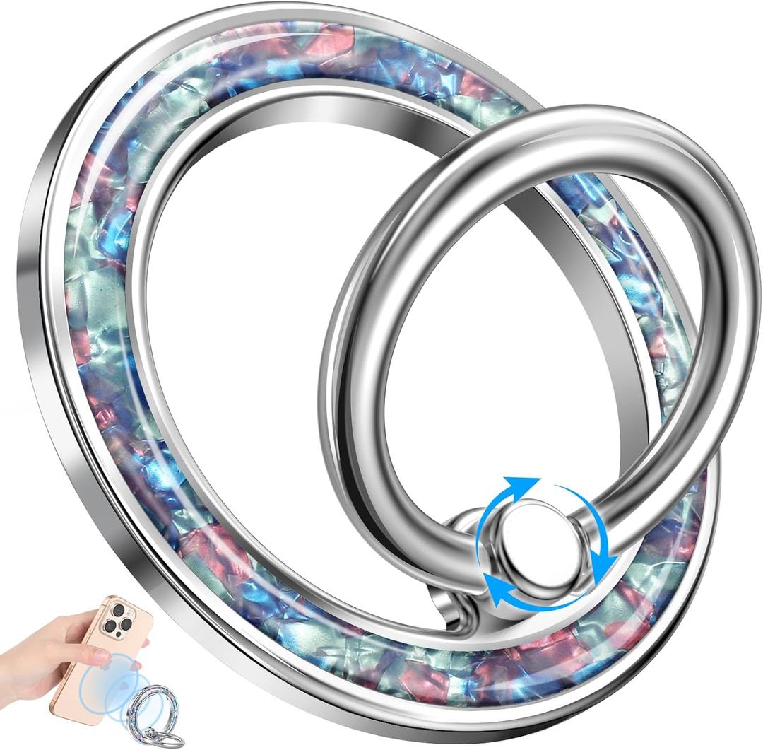Phone Ring Holder Compatible with MagSafe - Magnetic Cell Phone Grip Magnet Removable Finger Ring Grip Stand Cute Girly Kawaii Green Conch Design for iPhone 17 Pro Max 16 15 14 13 12 Series