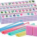 American Mahjong Set Pink 166 Mahjong Tile Set 1.2-inch American Mahjong Tile Set Equipped with 4PCS Mahjong Racks with Pushers