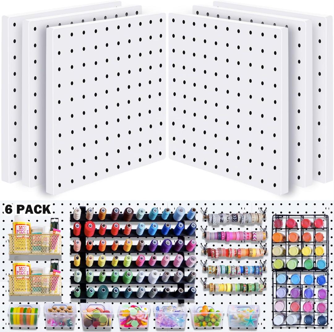 6Pcs Pegboard, Peg Board, Pegboard Wall Organizer, Mount Display Pegboard Kits fit Pegboard Storage, Small Pegboard for Craft Room Garage Kitchen, Peg Boards for Walls - White Pegboards Panels (10 Inch)