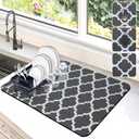 Dish Drying Mat for Kitchen Counter, 12"x19" Dish Drying Pad with Non-slip Rubber Backed, Hide Stain Anti Absorbent for Kitchen Counter, Drying Mat for Coffee Machine Dish Rack (Gray Trellis)