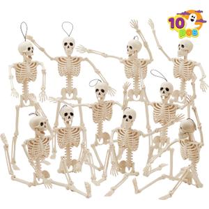 JOYIN 10 PCS 16" Halloween Skeleton Decor, Full Body Stayable Movable Joints, Posable Hanging Skeletons for Halloween Decoration, Yard, Graveyard, Haunted House Props, Spooky Scene Party Favor