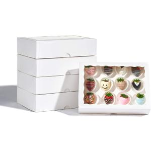 50PCS 10x7x2.5Inches White Strawberry Boxes with Display Window, Sweet Treat Boxes for Chocolate Covered Strawberries, Cookies, Donuts, Macarons, Muffins, Perfect for Any Celebration