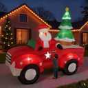 8 FT Christmas Inflatables Santa Claus in Sleigh with Two Reindeer Outdoor Decorations Blow Up Yard Santa Claus with Built-in LEDs (Green Monster)