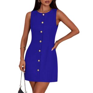 PRETTYGARDEN Work Dresses for Women 2026 Summer Business Formal Short Dress Sleeveless Button Down Elegant Office Outfits, M