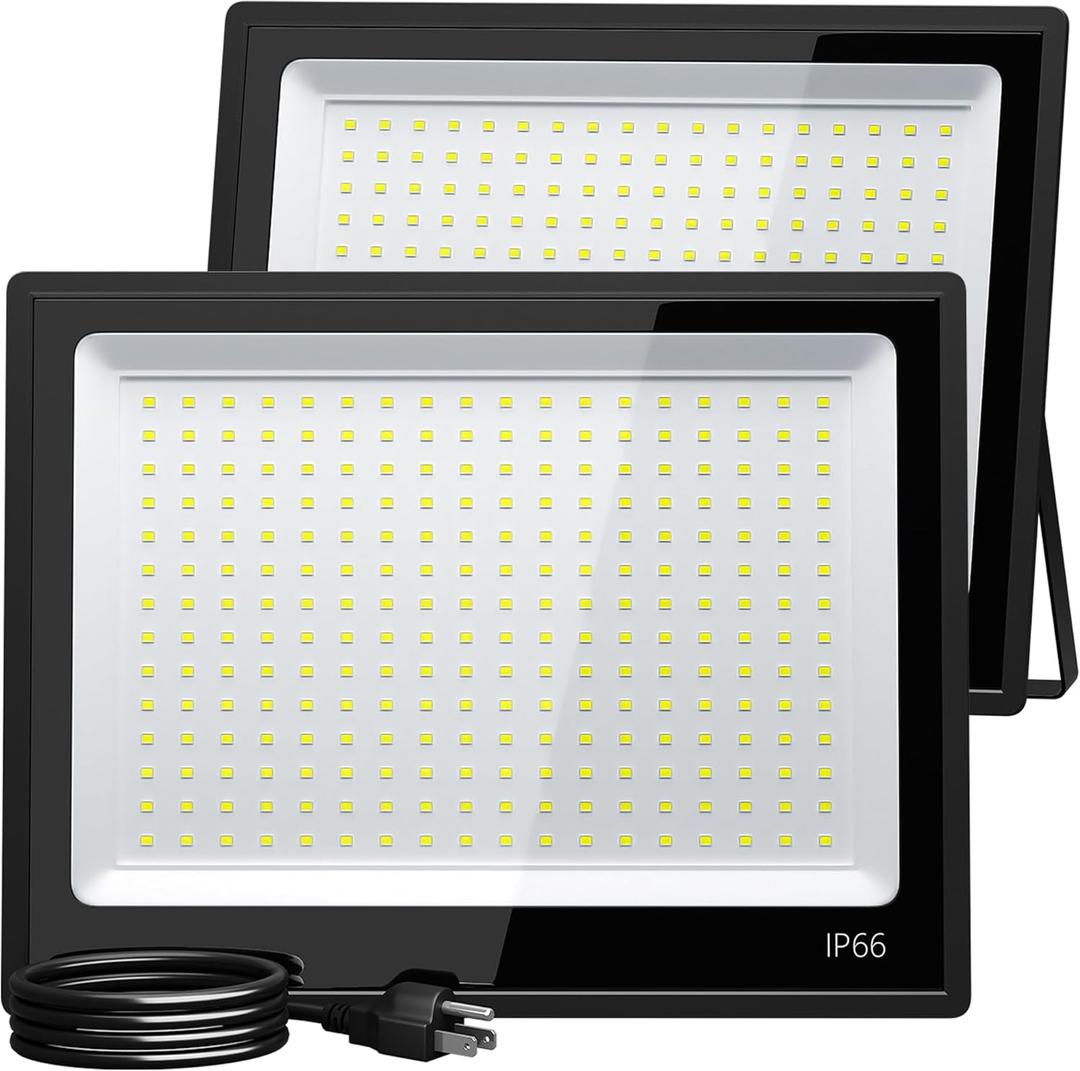XXBSAZ 200W LED Flood Light Outdoor, High Output Plug-in & Hardwired Commercial Work Light, IP66 Waterproof 6500K Daylight for Parking Areas, Warehouses & Loading Zones (2 Pack)