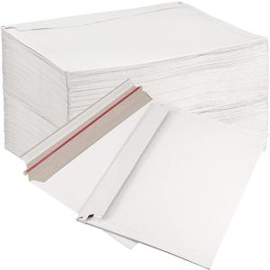 SINJEUN 100 Pack 9x 12 Inch Stay Flat Mailers, 250 gsm Self Seal White Cardboard Envelopes, Stay Flat Envelopes for Files, Photos, Pictures, Papers