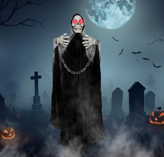 77.5" Halloween Decorations Outdoor  Moving LifeSize Skeleton Witch with Glowing Eyes & Chain, SoundActived Halloween Party Decoration with Creepy Sound (Black)
