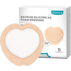 Dimora Ag Silver Sacrum Foam Wound Dressing Bandages Silicone Adhesive Border 7"x7" Waterproof Sacral Pads Absorbent Breathable Bed Sore Pressure Dressing (Pack of 5)