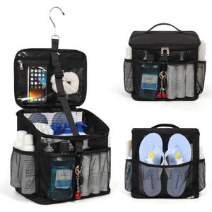 CUBETASTIC Shower Caddy Portable Mesh Shower Tote for Bathroom, Gym, Travel, Camping - Quick Dry Hanging Organizer Toiletry Bag with Handle for College Dorm Room, Men & Women (A# Black, 9.8")