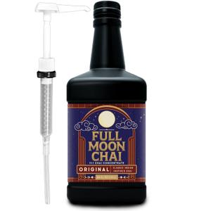 Maya Tea Full Moon Original Chai Concentrate, 64 fl oz Bottle with Pump | Indian-inspired spices, 11:1 ratio, black tea, organic cane sugar, shelf-stable, up to 64 servings, hot, iced or blended