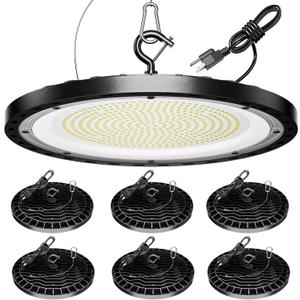 6 Pack 200W UFO LED High Bay Light, 29500lm 5000K Shop Lights for Warehouse, 5' Cable with Plug AC110-277V, Waterproof Commercial Lights for Barn Workshop Garage Factory Warehouse Gym ETL Listed