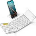 Samsers Foldable Bluetooth Keyboard with Touchpad, Full-Size Wireless Folding Keyboard with PU Leather, Portable Travel for iOS Android Windows Mac OS, Support 3 Devices (BT5.1 x 3), Silver