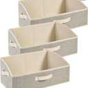 DAYARD Fabric Bins [3-Pack], Trapezoid Storage Bins with Handles, Foldable Baskets Storage Boxes for Shelves, Closet, Bookshelf, Organizer Containers, 20 x 11 x 8 inch Beige…
