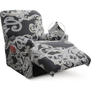 Recliner Slipcover-Stretch Soft Slip Reclining Chair Slipcovers 4-Pieces Furniture Protector for Recliner with Pocket Fitted Sofa Couch Cover Lazy Boy Chair Cover (Black/Gray)
