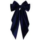 Big Velvet Hair Ribbon Hair Bow Clip with Long-Tail Navy Blue French Barrettes for Women Girls Oversized Vintage Wedding Prom Dance Party Dress Hair Decor Accessories