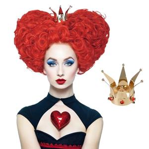Probeauty Red Cosplay Wig with Crown Short Curly Heart Halloween Queen Costume Wig for Women