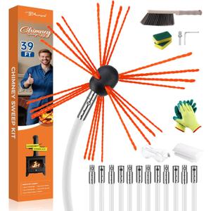 Bluesea 39 Feet Chimney Sweep Kit, Ergonomic Chimney Cleaning System with Strong Brush, Extends Up to 39 Feet, Includes 12 Flexible Chimney Rods
