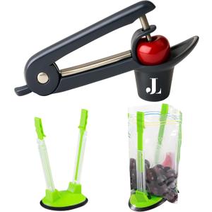Introducing The Quick-Remove Cherry And Olive Pitter With 2Pcs Freezer Bag Holder. A Ultra Fast Cherry Pitter Tool Pit Remover & Convenient Bag Stand.