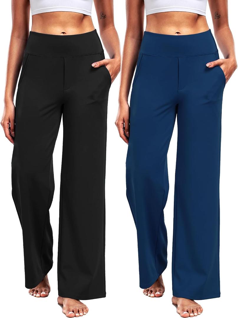 CADMUS Wide Leg Pants for Women Yoga Work Pants with Pockets High Waist Lounge Sweatpants Dress Pants 29",Black,Navy Blue,L