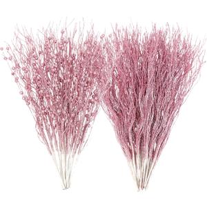 SUPREME XMAS 30 Pack Artificial Glitter Berry Stem Ornaments, Pink Christmas Ornaments Branches Picks Set for Xmas Tree Decorations Gift Small Vase Wreath Fireplace Home Holiday Wedding Party Decor
