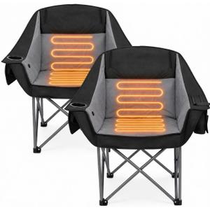 2 Pack Oversized Heated Camping Chair Lawn chair with 3 Heat Levels,Grey