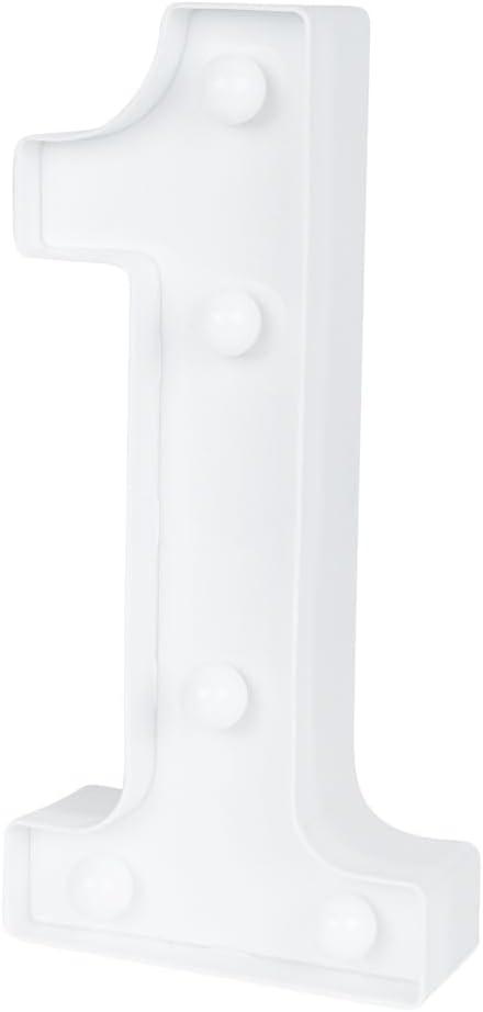 Restaurantware Illumify 7.1 x 1.2 x 8.7 Inch Light Up Number 1 Durable Marquee LED Light - Number 1 Touchproof White Plastic Party Light Keyhole Slot For Parties Weddings Or Special Events