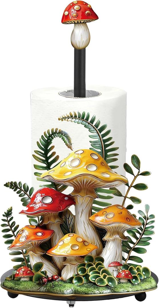 Thyle Mushroom Paper Towel Holder with Round Base Mushroom Bathroom Decor Gifts Rustic Dispenser Kitchen Paper Holder Stand for Christmas Housewarming Farmhouse Countertop Toilet Home Accessories, Mushroom