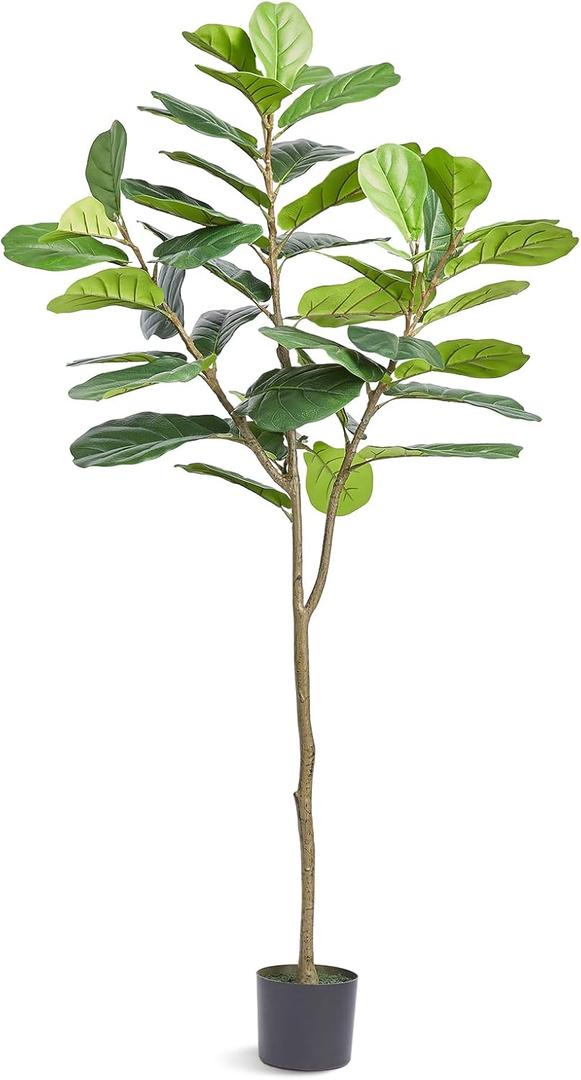 VEVOR Artificial Fiddle Leaf Fig Tree 6 FT, Secure PE Material & Anti-Tip Tilt Protection Low-Maintenance Faux Plant, Lifelike Green Fake Potted Tree for Home Office Warehouse Decor Indoor Outdoor