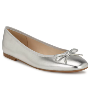 SM New York Women's Comfortable Round Toe Ballet Flats Dress Shoes, Silver, Size 9