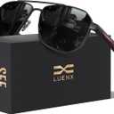 LUENX Aviator Sunglasses for Men Square Polarized Polygon Lens - UV 400 Protection with Accessories 61MM Driving Outdoor (Black)
