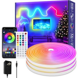 50Ft Led neon Rope Lights Music Sync IP65 Waterproof Flexible Led Rope Lights 40Key Remote/APP Control,Outdoor RGB Neon Lights, DIY Wall Decor Led Neon Strip Lights for Bedroom Indoor.
