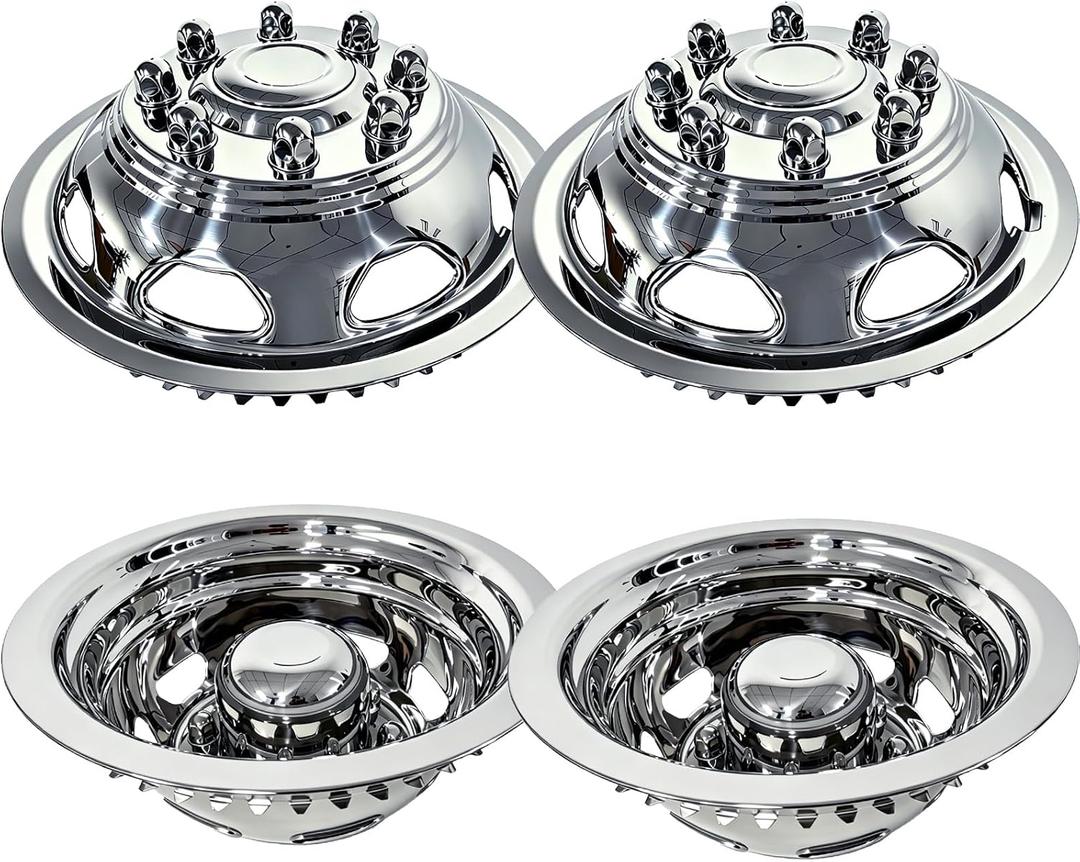 17" Stainless Steel Wheel Simulators, 8 Lug Snap-On RV Hubcaps,17 Wheel Cover Compatible with 2003-2025 Dodge RAM 3500 Dually, 2005-2025 Ford F350 Dually, 2008-2025 Chevy 3500 Dually