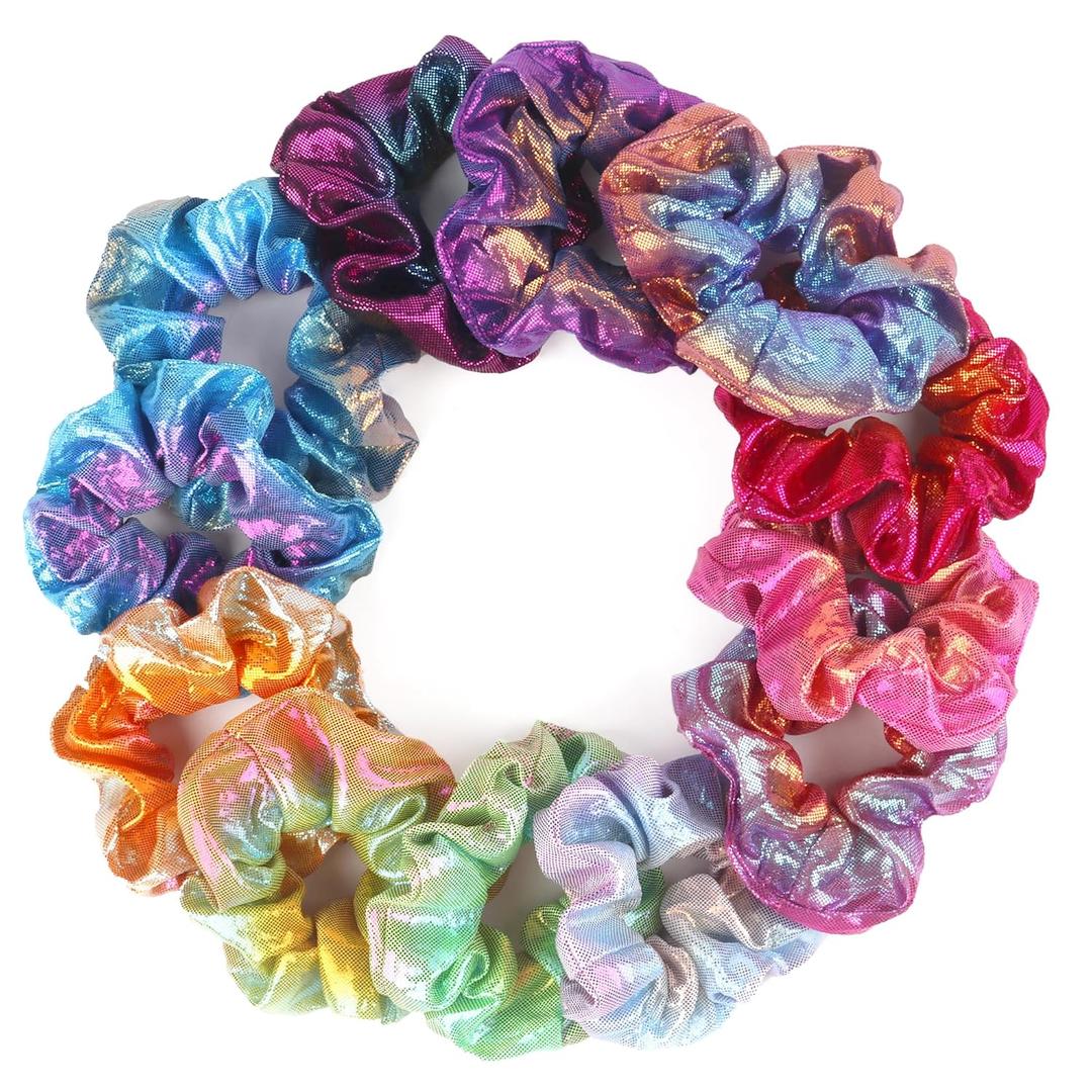 12 Pcs Scrunchies for Women, Shiny Metallic Hair Scrunchies for Girls, Hair Ties Elastic Hair Bands Ropes, Soft Ropes Ponytail Holder Hair Accessories(Gradient Metallic)
