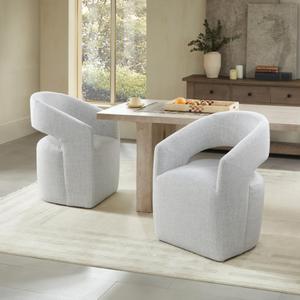 KISLOT Upholstered Dining Chairs with Casters, No Assembly Modern Barrel Armchair with Rollers for Dining Room, Bedroom, Living Room, Reading Room, Home Office, Set of 1, Light Grey