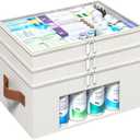 ISusaid 3-Tier Medicine Organizer for Cabinet, Foldable Medicine Storage Box with Clear Cover and Leather Handle, Empty First Aid Kit for Home and Travel