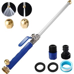 Upgraded Jet Nozzle for Garden Hose Power Washer Wand Hydro Jet High Pressure Washer Tools with 2 Different Nozzles and Hose Quick Connectors (Blue Silver)
