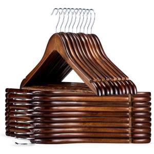 HOUSE DAY Wooden Hangers 30 Pack, Solid Wood Coat Hanger Heavy Duty, Smooth Finish Bulk Wood Hangers, High-Grade Wooden Clothes Hanger with Non Slip Pant Bar, 360 Swivel Hook