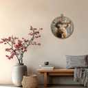 Pugwak Vintage Highland Cow Round Wall Art Decor, Rustic Farmhouse Cow Animal Canvas Art Framed, Country Cottagecore Flower Cattle Artwork Wall Hanging Decor for Home Living Room Bedroom, 10x10in