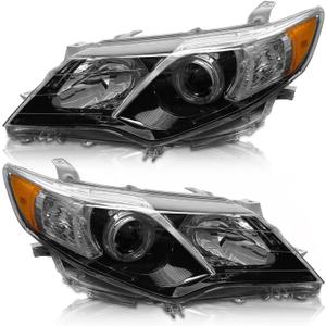 AS for 2012 2013 2014 Toyota Camry L/Se/Le/Xle/Hybrid Headlights Assembly Replacement Black Housing Amber Reflector Clear Lens Driver and Passenger Side