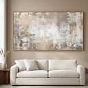 HUADAOART Abstract Canvas Wall Art Neutral Beige Gray Framed 20x40 Inch