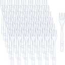 Skylety 500 Pcs Plastic Mini Forks 3.7 x 0.6 Inch Tiny Small Disposable Appetizer Cocktail Tasting Forks Utensils for Fruit Dessert Cakes Serving Supply(Clear)