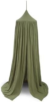 Vhaso Cotton Kids Bed Canopy, Nursery Room Baby Crib Hanging Curtain Mosquito Net Hideaway Bedding Children Reading Nook Decoration, Pastel Neutral Color for Boys & Girls (Small Green)