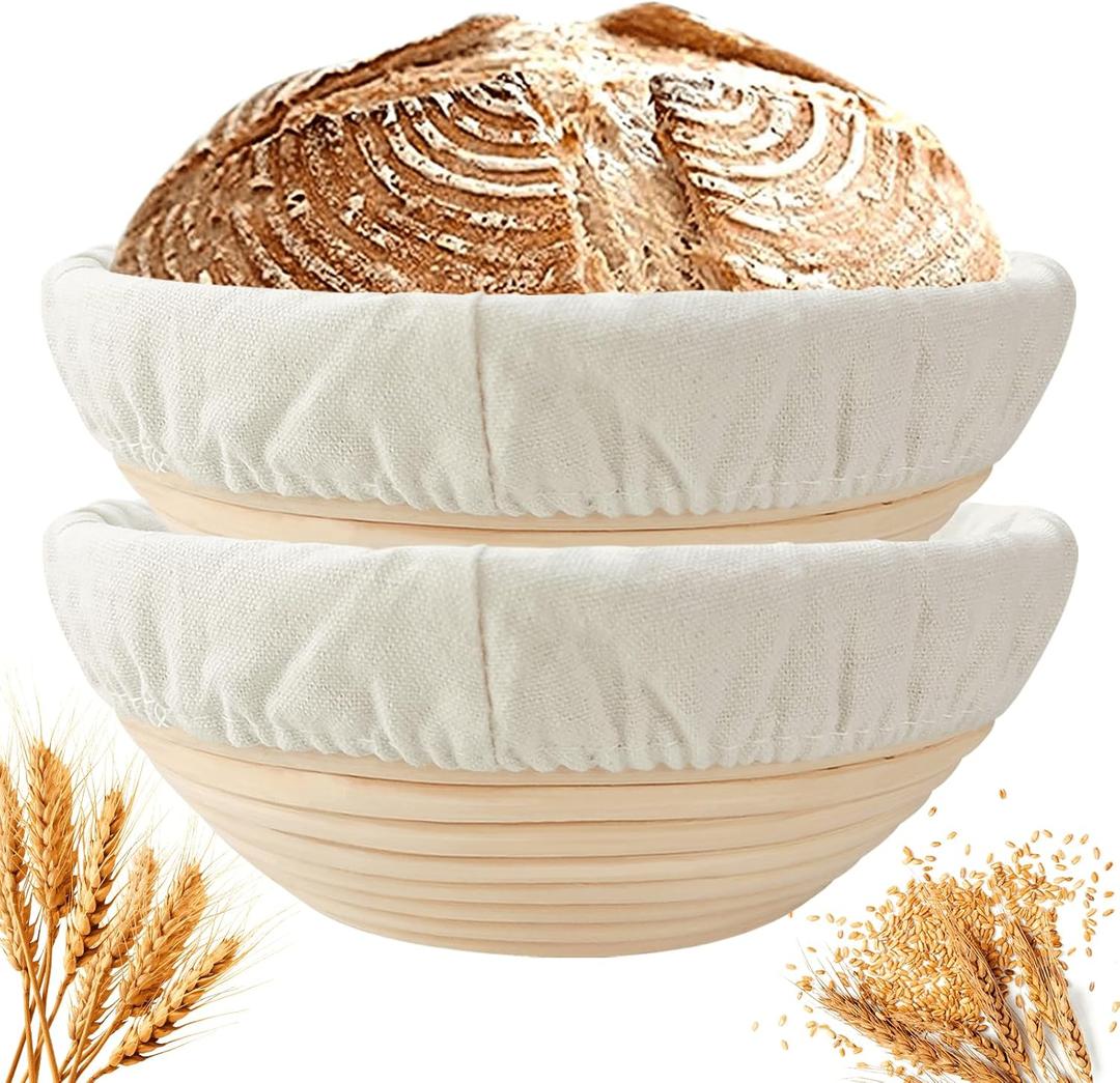 Banneton Bread Proofing Basket Set of 2: 9 Inch Round Sourdough Proofing Bowls for Artisan Bread Making for Professionals and Home Bakers