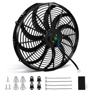 16 inch Universal Fan Push Pull Electric Radiator Cooling Fan 12V 120W with Mounting Kit Black