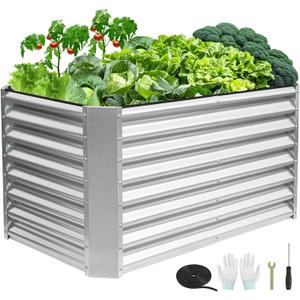 4x2x2ft Raised Garden Bed - Galvanized Deep Root Planter Boxes Outdoor with Wing Nuts and Safety Edges for Gardening Vegetables, Flowers, Herbs, Succulents - Silver (422FT(1pcs))