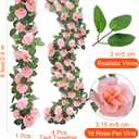Aneco 4 Pack 32 FT Pink Flower Artificial Rose Vines Roses Fake Vine Flowers Plants Party Supplies for Holiday Wedding Garden Craft Art Decoration